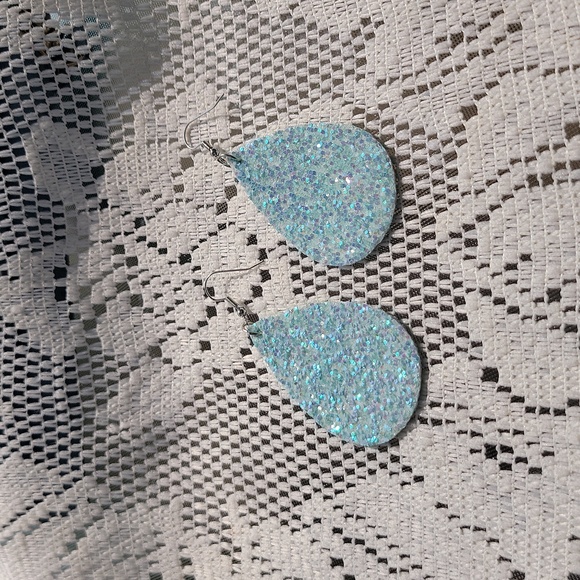 Bohemian Retro Teardrop Dangle Glittered Earrings Blue 2.95 Drop New - Picture 6 of 9